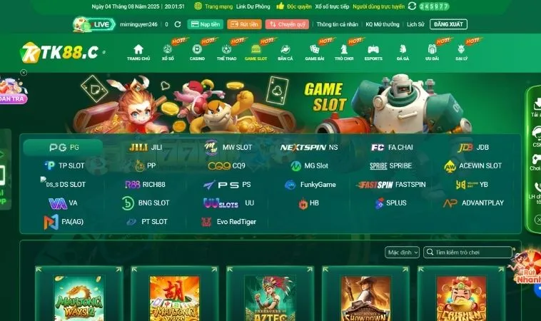 Nhà cái TK88 hợp tác với nhiều nhà cung cấp game nổ hũ hàng đầu