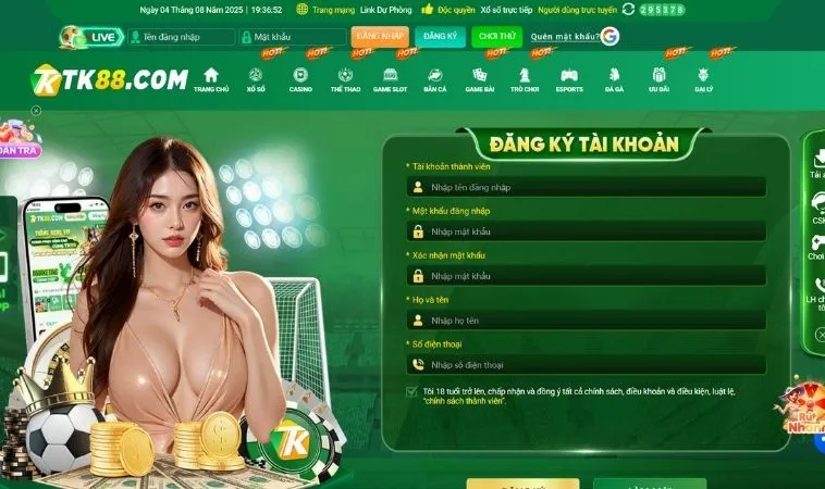 Giao diện đăng ký TK88