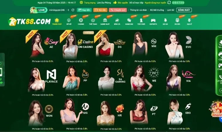 Nhà cái TK88 hợp tác với nhiều nhà cung cấp game live casino hàng đầu